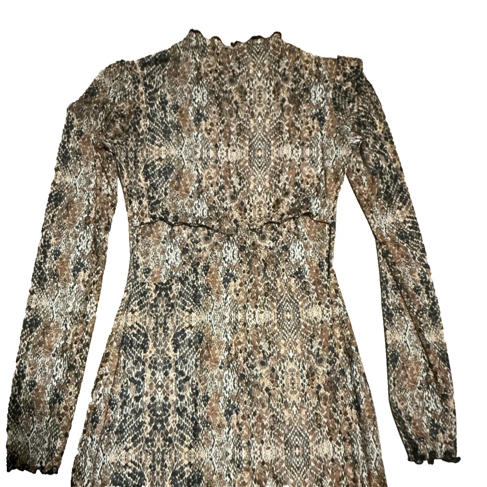 RESA Maxi Dress Cut-Out-Waist Long Sleeve Sheer Sexy Snake Print Sz Small Brown